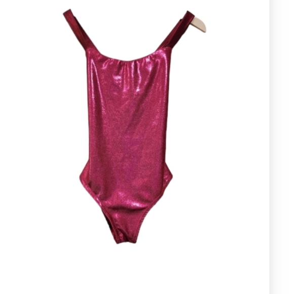 Hot pink purple linning Metallic one piece swim body suit. - Picture 2 of 6